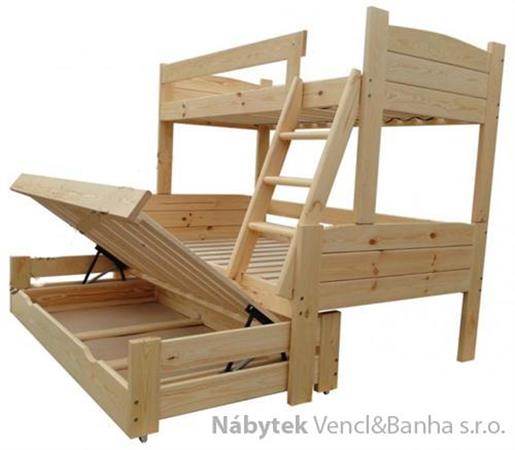 patrová dřevěná trojí postel masivní Imperator chalup