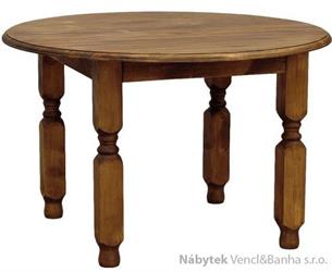 dřevěný rustikální kulatý stylový jídelní stůl z masivního dřeva borovice Mexicana MES03 frézované nohy euromeb