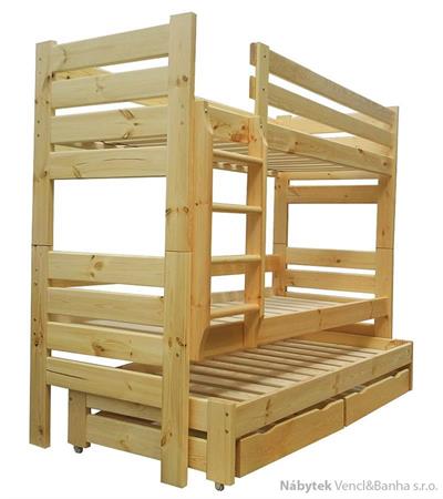 dřevěná patrová postel z masivu, palanda pro 3 osoby Gladiator chalup